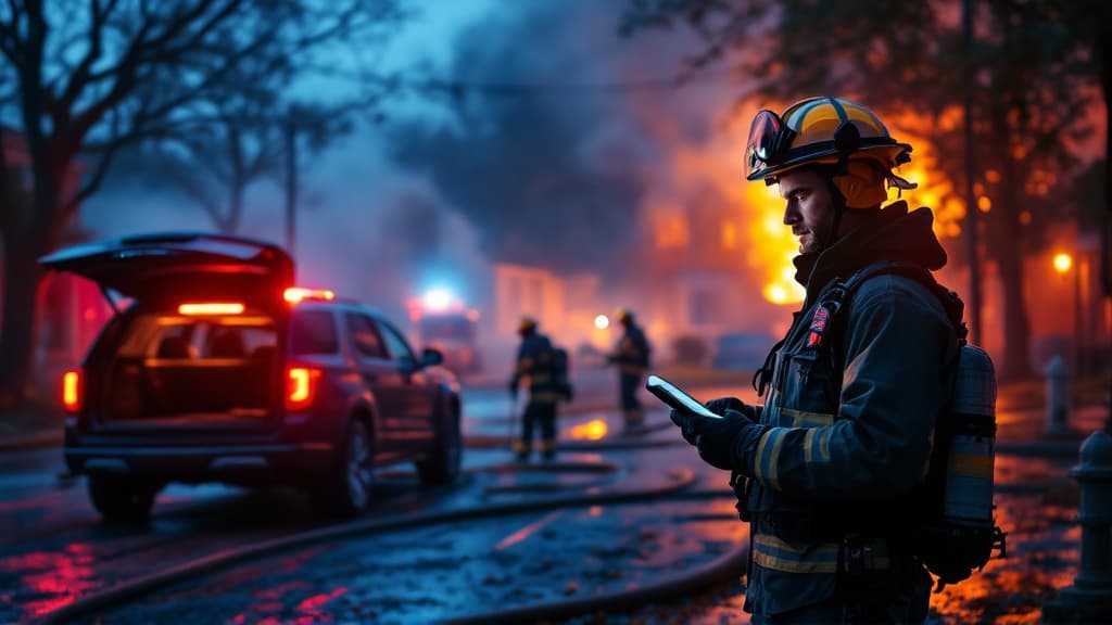 Fireground Atlas incident coordination dashboard showing real-time crew tracking and hydrant maps
