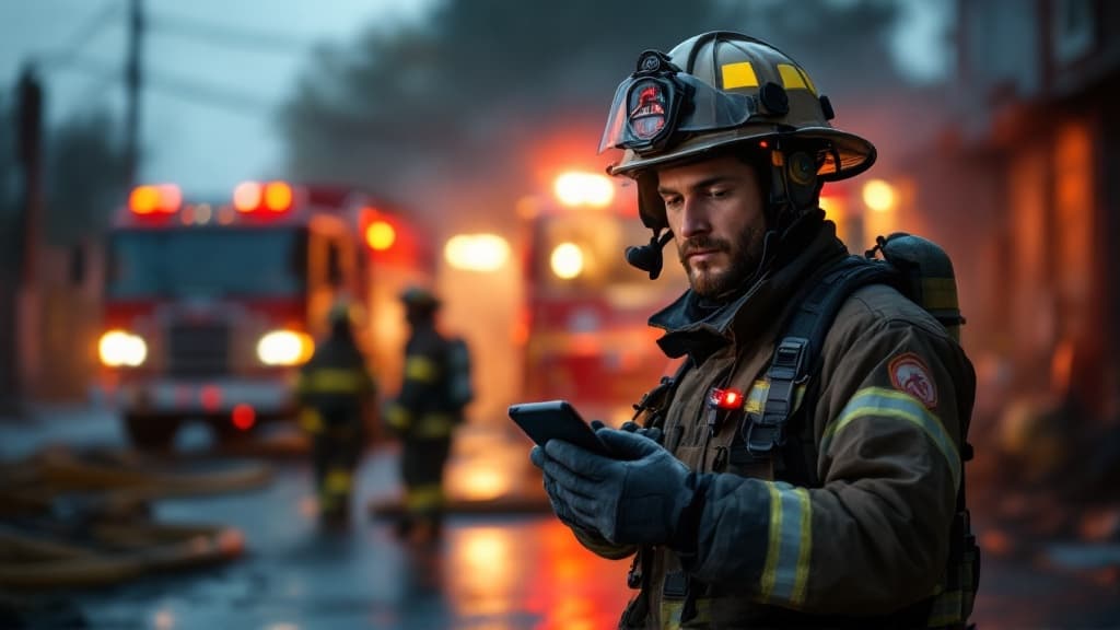 Fire crew using Fireground Atlas on a tablet during a live incident